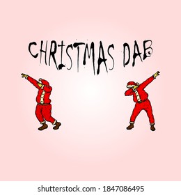 Two Santa Claus dancing the dab move for the concept of a trendy Christmas. Hand drawn vector illustration.