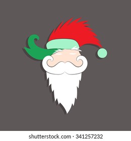 Two Santa Claus hats and face silhouette hipster style. Vector illustration. 