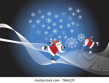 Two Santa Claus with snowflakes in hands