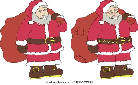 Two Santa Clauses with a gift bags
