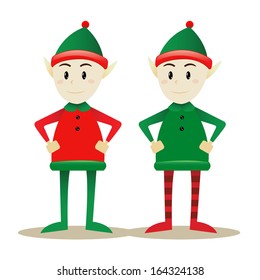 Two Santa Elves with Different Shirt Color, Vector illustration