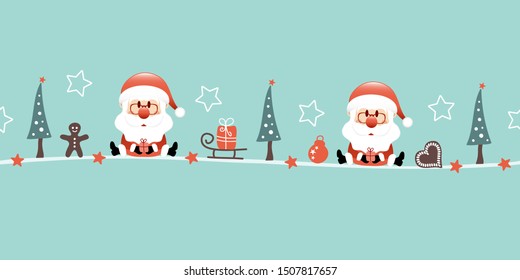 Two Santas Christmas With Gift And Icons Turquoise