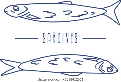 Two sardines vector tattoo design. Seafish aesthetic. Hand drawn illustration isolated on transparent background.