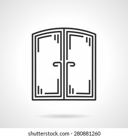 Two sash window for store or cafe. Flat black line vector icon on white background.