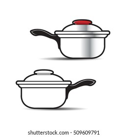 two saucepans with handle in color & black & white