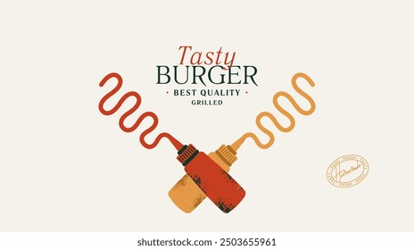 Two sauces horizontal design template. Mustard and ketchup. Vector illustration