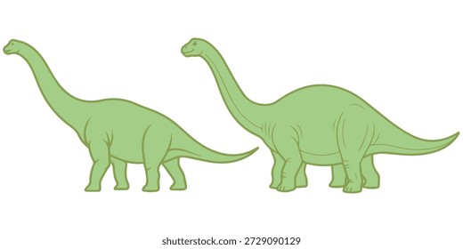 Two sauropod brachiosaurus dinosaurs isolated on white background digital drawing