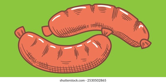 Dos salchichas para freír Ilustración vectorial