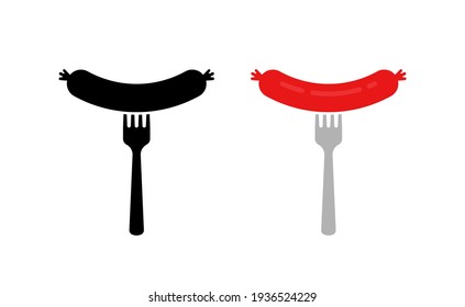 two sausages on forks like tasty food icon. flat simple style trend modern logotype graphic art design element isolated on white background. concept of easy and delicious streetfood or bratwurst