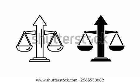 Two scales of justice, one outlined and one solid, stand side-by-side.