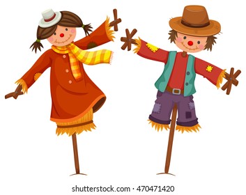 Two scarecrows look like human boy and girl illustration