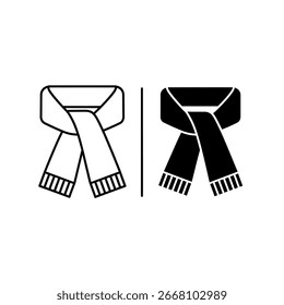 Two scarf icons, one outlined and one solid, side-by-side on a white background.