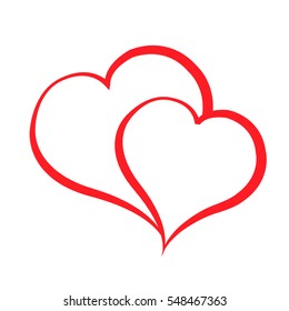 Two scarlet fat hearts on white background.