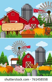 Dos escenas de tierras de cultivo con muchos animales ilustrativos