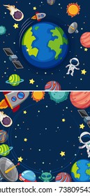Two scenes of planets in galaxy illustration