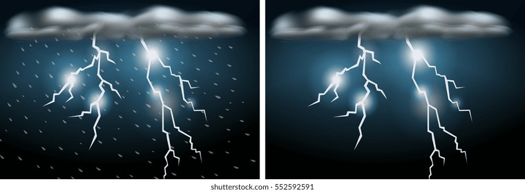 Two scenes with thunderstorms illustration