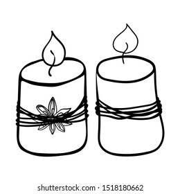 Two scented candles. Coloring page, Coloring book with Doodle illustration 