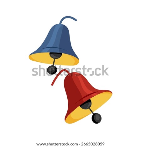 Two school bells in red and blue, ringing a classroom alarm
