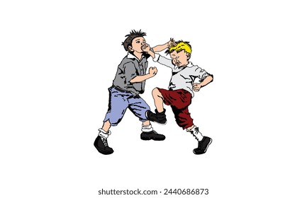 two school boys fighting seriously
