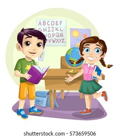 Two school children in classroom
