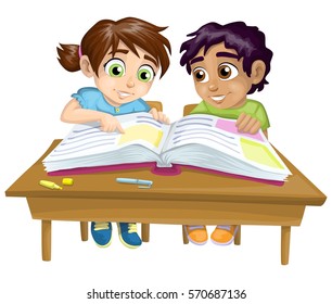 Two school children studying together