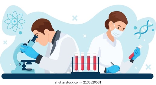 Two scientists working isolated on a white background