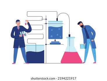 Dos científicos que trabajan en el laboratorio científico de ilustración vectorial plana