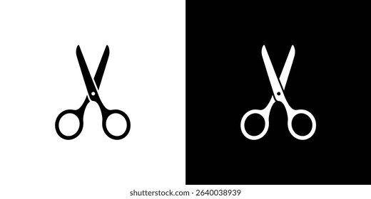 Two scissor icons showcased with inverted color schemes on a split white and black background, demonstrating simple design elements for various graphic projects.