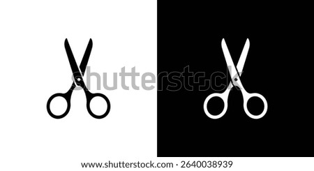 Two scissor icons showcased with inverted color schemes on a split white and black background, demonstrating simple design elements for various graphic projects.