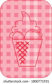 Two scoop cream ice cream or cone icon with red lines. pink background