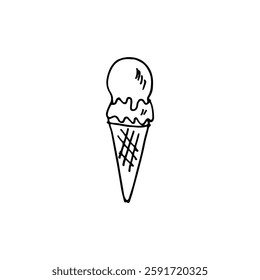 Two scoop ice cream with cone doodle cartoon vector hand-drawn.