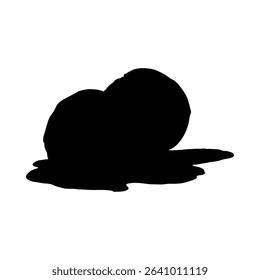Two scoops chocolate ice cream silhouette drizzled with syrup isolated on white background