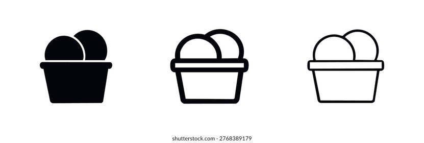 Two scoops of ice cream in a cup icon set. Dessert or sweet treat symbol.