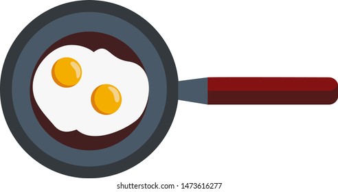 Two scrambled eggs on a sausage pan, vector, color drawing or illustration.