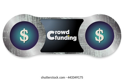 Two scratched metal frames and the words crowd funding