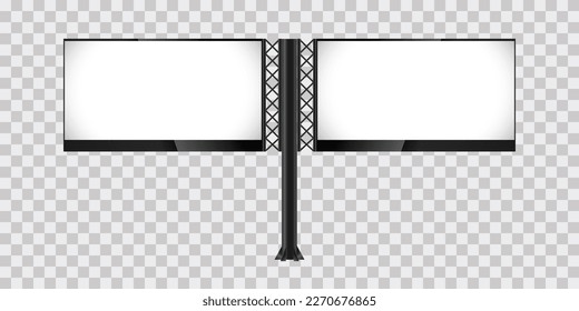 Two screens of LED in 3Ds Street mock-up design with one steal collumn, a mock-up signboard on transparency background