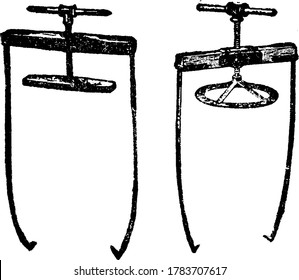 Two screw barrel cultivators , vintage line drawing or engraving illustration.