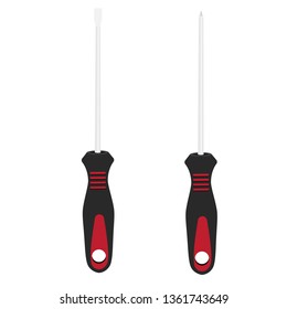Two screwdrivers isolated on white background. Minus and plus screwdriver icon. Mechanic tools