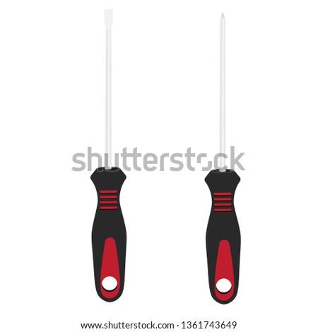 Two screwdrivers isolated on white background. Minus and plus screwdriver icon. Mechanic tools