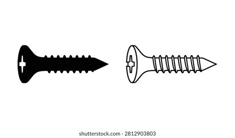 Two Screws With Cross head Detail Black Outline Silhouette
