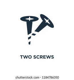 Two Screws icon. Black filled vector illustration. Two Screws symbol on white background. Can be used in web and mobile.