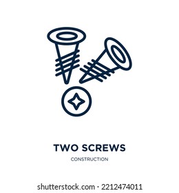 two screws icon from construction collection. Thin linear two screws, industry, screw outline icon isolated on white background. Line vector two screws sign, symbol for web and mobile