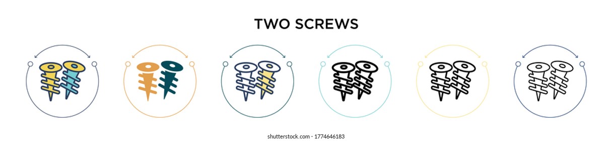 Two screws icon in filled, thin line, outline and stroke style. Vector illustration of two colored and black two screws vector icons designs can be used for mobile, ui, web