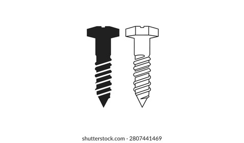 Two Screws One As A Black Silhouette Against White Background