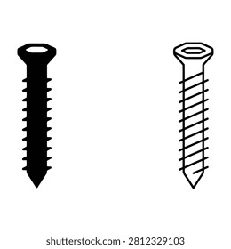 Two screws one solid black and one outlined in black on white