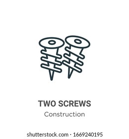 Icono de vector de contorno de dos tornillos. Icono de dos tornillos negro de línea delgada, ilustración de elemento simple vector plano del concepto de construcción editable trazo aislado sobre fondo blanco