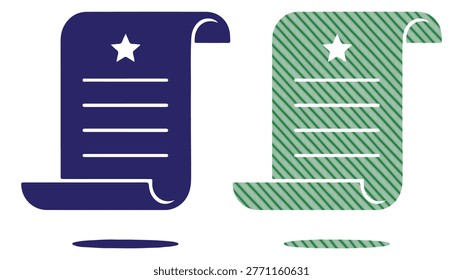 Two scrolls, one navy, one green striped. For contract, decree, or charter.