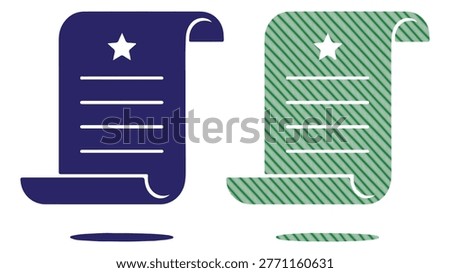 Two scrolls, one navy, one green striped. For contract, decree, or charter.