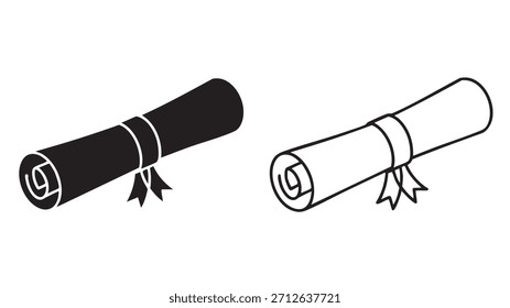 Dos rollos de papel pergamino con cintas atadas a ellos. Un pergamino es negro y el otro es blanco