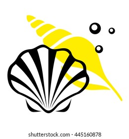 Two sea shells with pearl isolated on a white background. Summer, sea. Vector illustration on the marine theme.